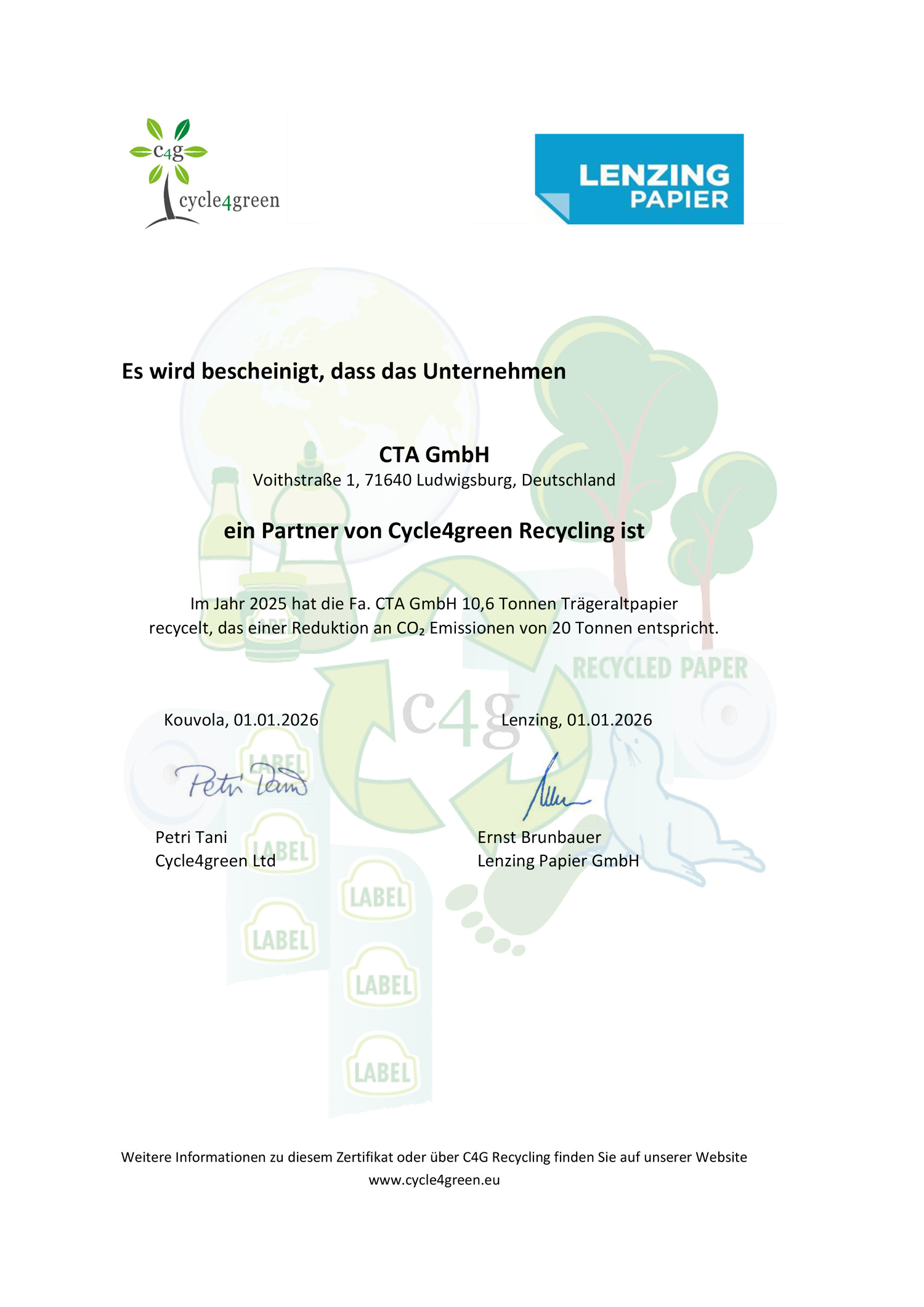 Cycle4green Umweltzertifikat 2025